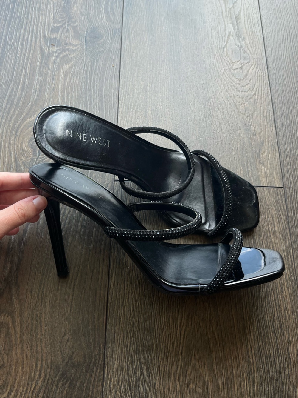 Nine West Rhinestone Strappy Square-Toe Heels
